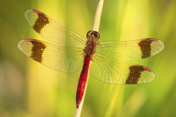 Yellow-winged darter (Sympetrum flaveolum) on stem, River Spree, Brandenburg, Germany, Europe