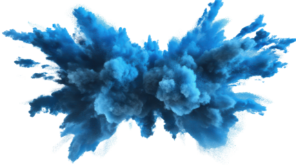 Explosive blue powder burst with transparent background. Transparent background