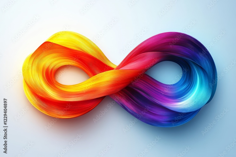 Poster colorful infinity symbol created from flowing ribbons blending warm and cool tones in a seamless tra