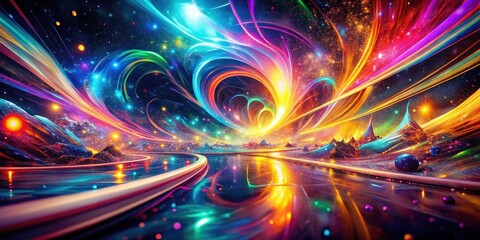 Fototapeta premium Psychedelic energy bursts through vibrant light trails, creating surreal, abstract motion in a dynamic composition.