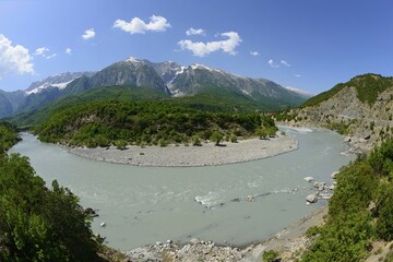 Vjosa river near Stembec, SH75, Mali i Drites mountain, Nemeckes mountains, Albania, Europe