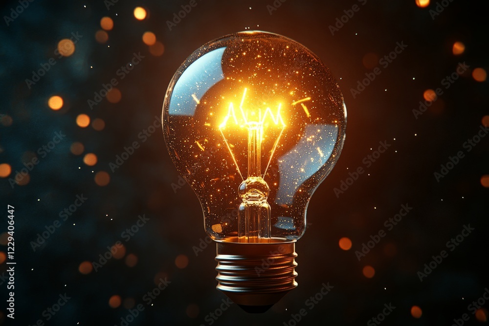 Poster bright light bulb shining with sparks against a dark backdrop in an artistic depiction of illuminati