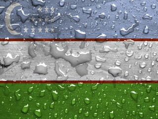 Flag of Uzbekistan with rain drops