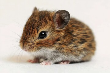 Small rodent with spotted fur resting on a light surface in a calm indoor environment