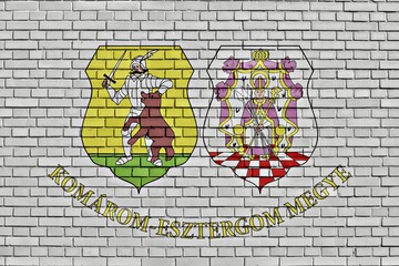 Flag of Komarom-Esztergom County painted on brick wall