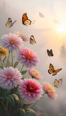 Fototapeta premium butterfly and flowers