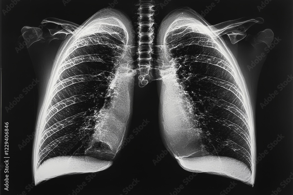 Poster detailed view of human lung structure showing healthy appearance with clear bronchi and alveoli
