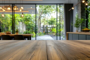 Beautiful modern kitchen with a view of lush greenery during daytime