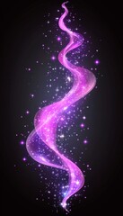 Abstract Pink And Blue Shimmering Lines, Glowing Waves And Sparkles On A Black Background