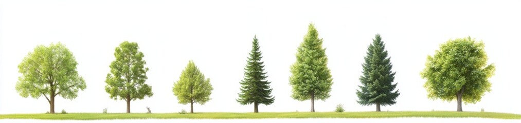 Fototapeta premium A collection of trees with vibrant green leaves on a white background