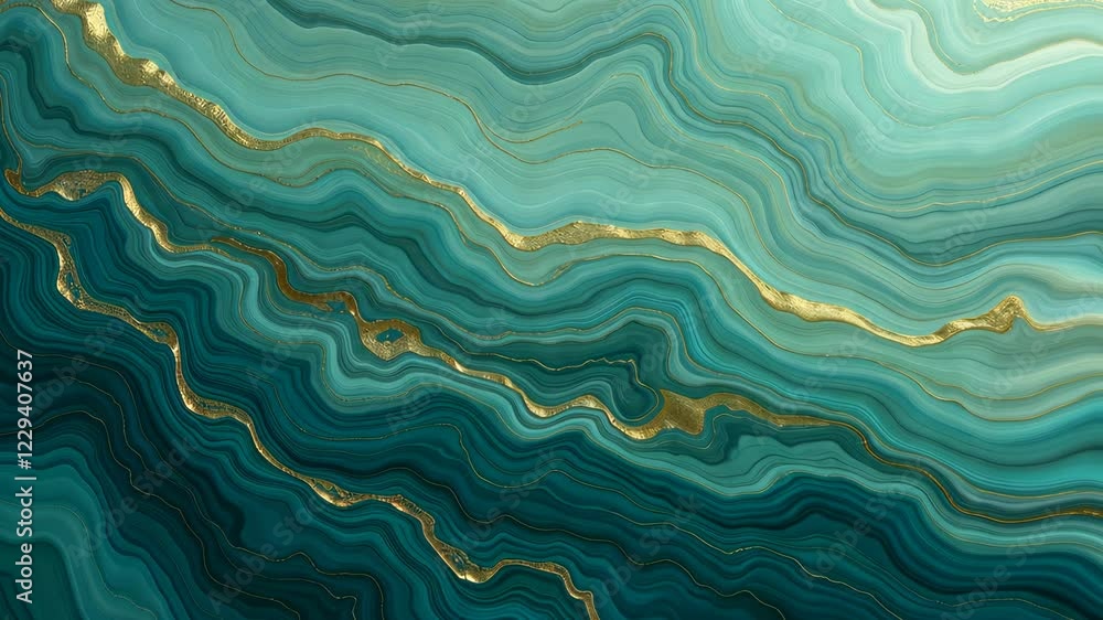 Poster teal and gold abstract design with swirling patterns perfect for sophisticated visuals