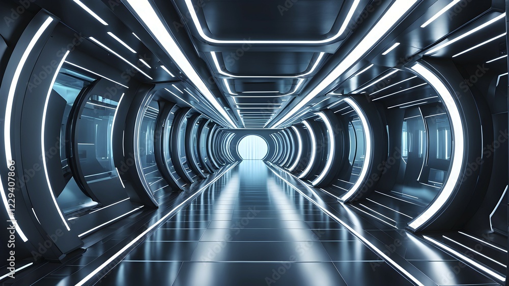 Fototapete 3d rendering of architecture visualization of a futuristic passageway, AI generated