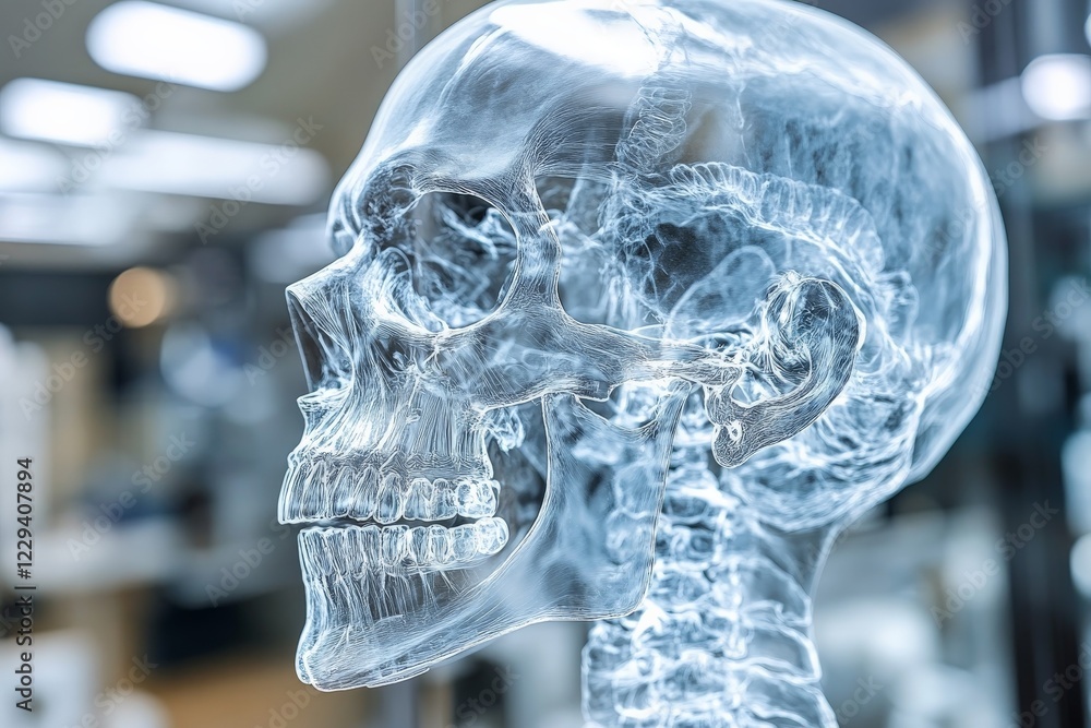 Aufkleber detailed view of a transparent human skull model displayed in a scientific environment emphasizing a
