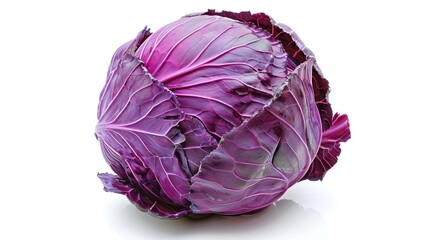 Obraz premium A fresh whole purple cabbage (Brassica oleracea, var. capitata) with detailed leafy texture and vibrant colors, AI generated
