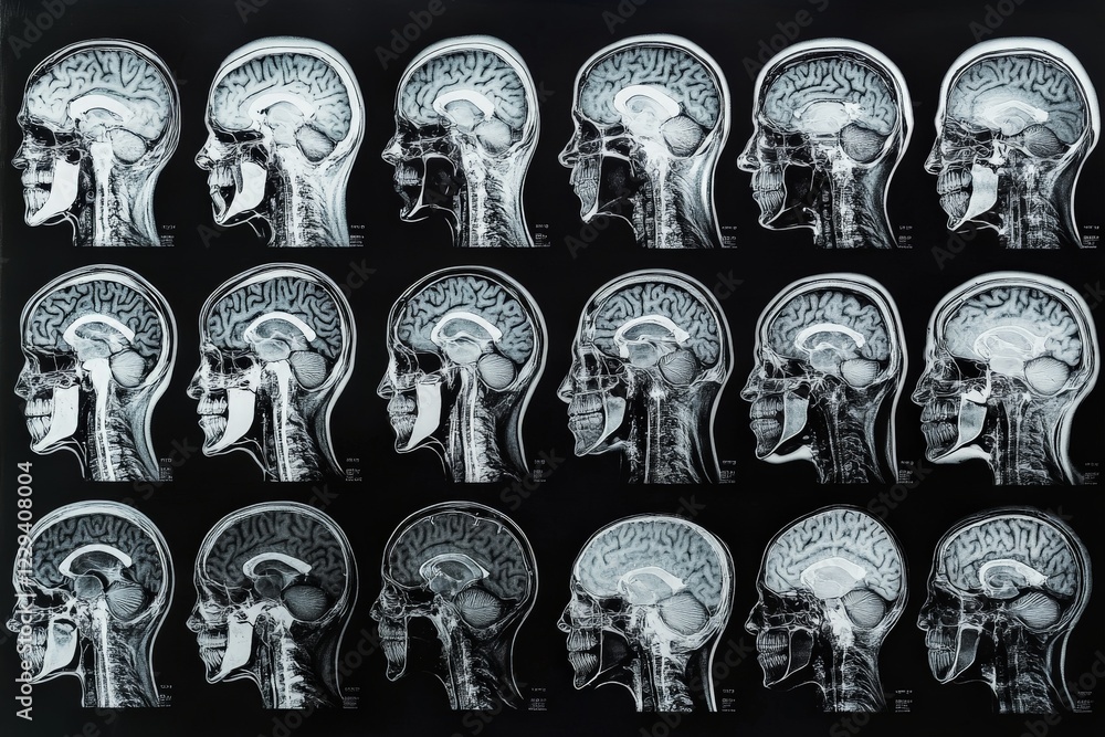 Aufkleber Collection of brain MRI scans displaying various slices and orientations for medical analysis and study