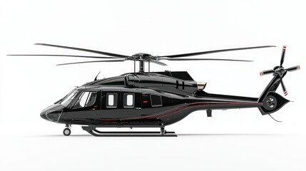 Fototapeta premium Black helicopter isolated on white, ready for takeoff