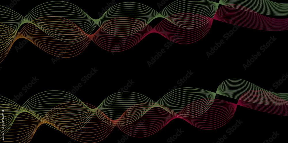 Poster abstract black background with colorful line. modern template abstract design flowing particles digi