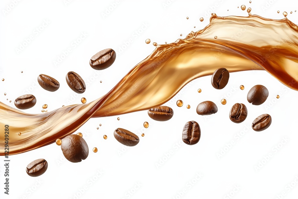 Aufkleber Coffee beans and splash of liquid create an energizing display in a bright setting