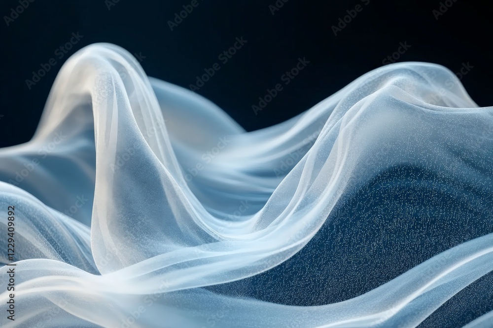 Aufkleber soft translucent fabric gracefully draping in gentle waves against a dark backdrop