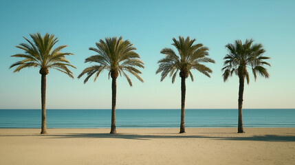 Obraz premium Palms trees beside on the beach in summer time.
