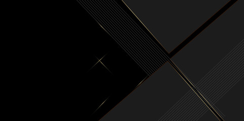 Black and golden vector futuristic tech glow and shinning line simple modern abstract background. Abstract luxury golde geometric random chaotic lines with many squares and triangles shape on black bg
