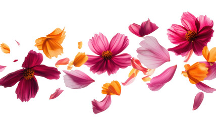 Fototapeta premium Colorful petals floating gracefully in the air during springtime among vibrant blooms and natural beauty