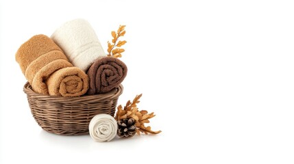 Cozy Rustic Basket with Rolled Towels and Natural Decor