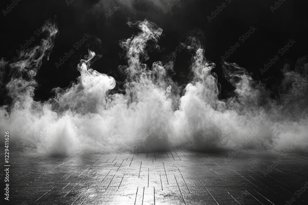 Poster dark background filled with swirling mist creating an enchanting atmosphere for a performance or eve