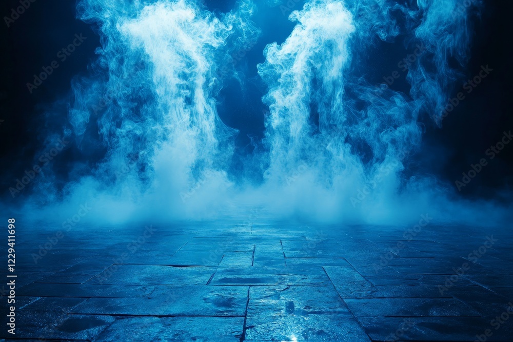 Leinwandbilder mysterious blue fog envelops a dark stage creating an ethereal atmosphere for a performance