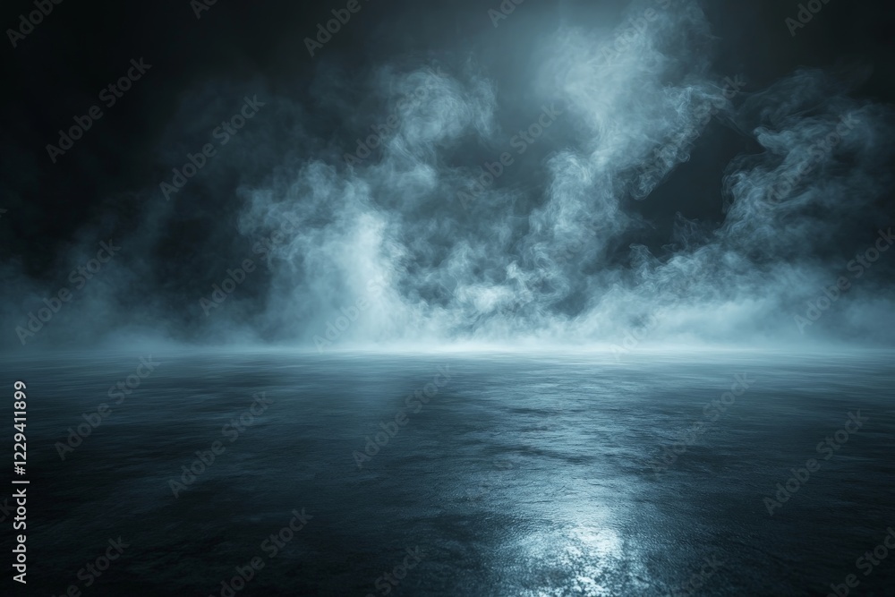 Poster mysterious fog envelops a dark landscape creating a surreal atmosphere at twilight