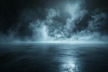 Fototapeta premium Mysterious fog envelops a dark landscape creating a surreal atmosphere at twilight
