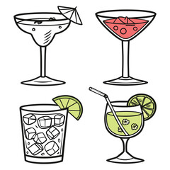  Elegant Cocktail Glasses Collection with Colorful Drinks