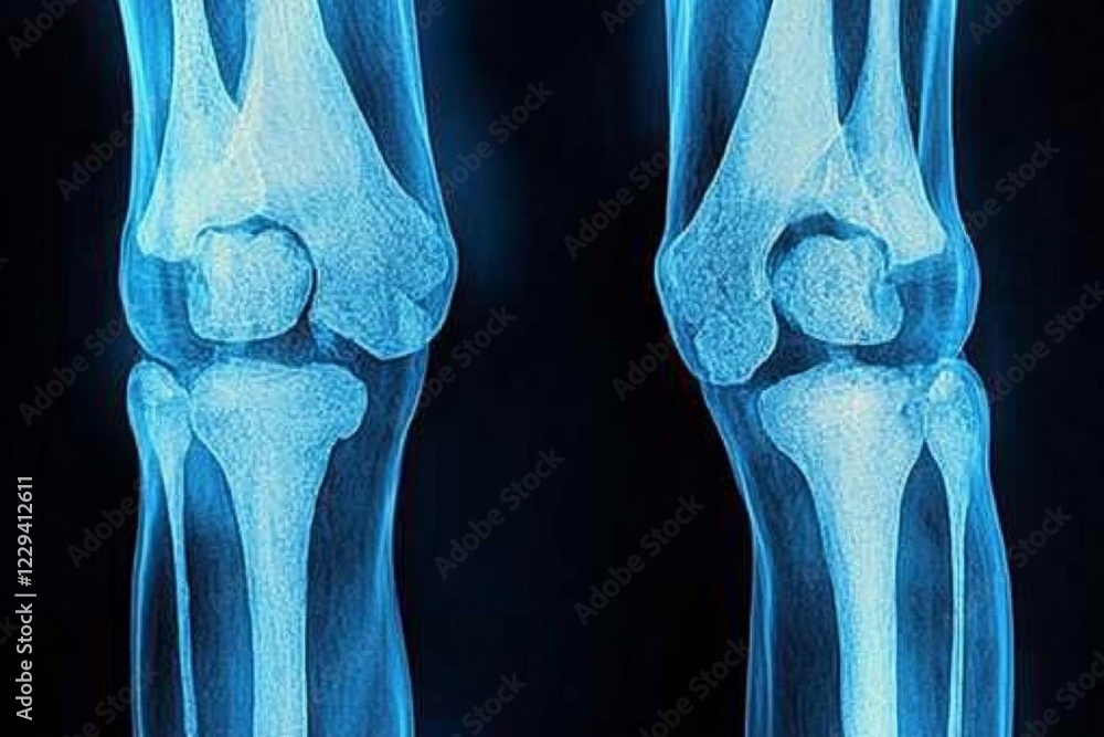 Poster clear view of knee joint x-ray showcasing anatomical structures and potential health conditions