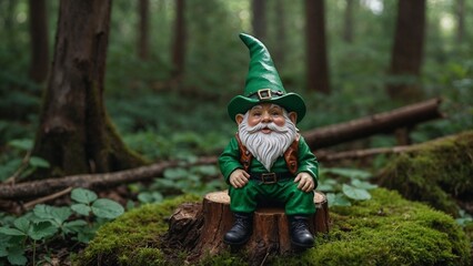 Leprechaun Gnome Sitting on a Stump