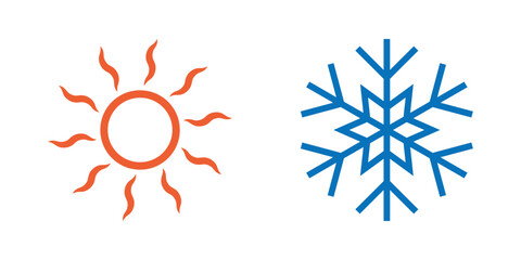 sun and snow icon for hot and cold symbol. warm and cool weather temperature sign. vector illustration on transparent background.