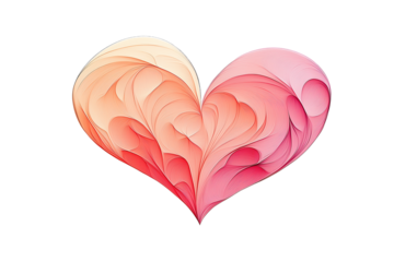Abstract Artistic Heart with Soft Gradient Colors and Flowing Line Design, Transparent Background.
