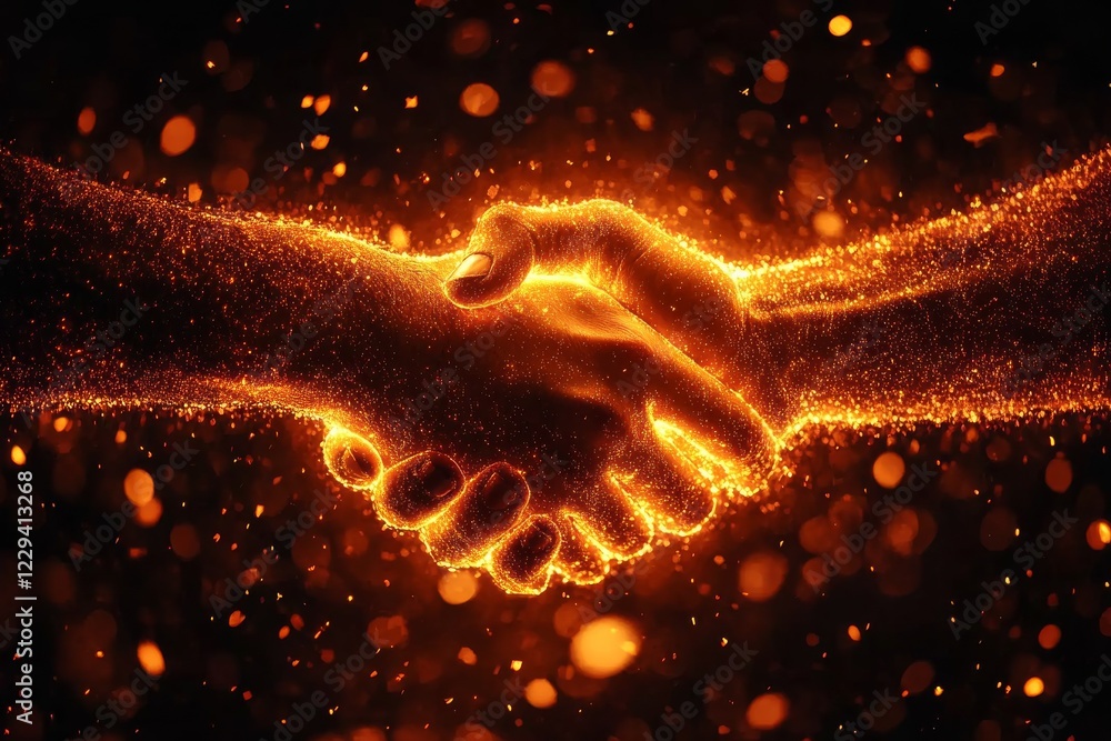 Aufkleber hands join together in a fiery display of connection and unity at an ethereal moment