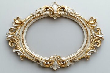 Ornate decorative frame with intricate design in gold and white colors displayed against a neutral background
