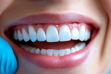Fototapeta premium Bright smile during a dental checkup highlighting healthy teeth and gums at a clinic