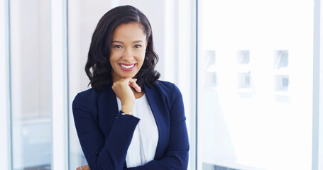 Happy, pride and portrait of businesswoman in office with confidence for legal career growth....