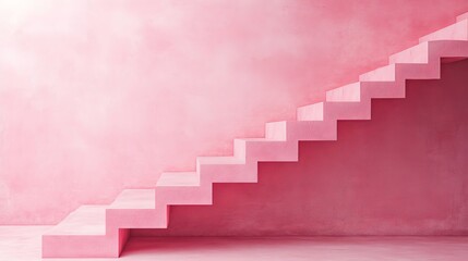Fototapeta premium Ascending pink stairs minimalist interior design modern architecture soft environment straight view