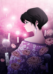 Woman with a candles and a kimono illustration
