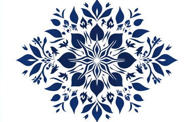 Blue floral ornament on white symmetrical design