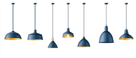 Naklejka premium Blue hanging lamps with gold interior, isolated on white