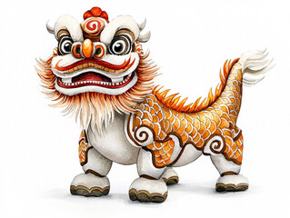 Fototapeta premium Colorful lion dance figure with intricate details, showcasing cultural significance in a festive setting