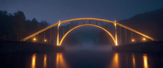 A striking arched bridge showcasing a luminescent glow in the twilight