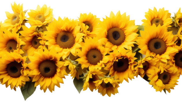 Picturesque sunflower field isolated on transparent background