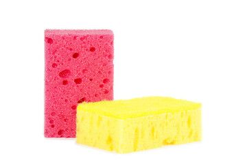 Multicolored sponges for cleaning, isolated on white background. Sponges for dishwashing