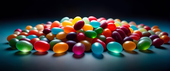 A striking composition of colorful jellybeans arranged in artistic patterns