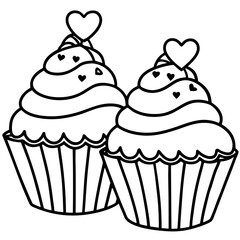 Chic Cupcakes with Heart Accents - Simple Line Art